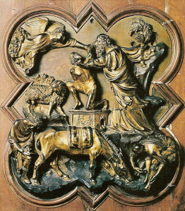 Esc, XV, Brunelleschi, Filipoo, Puerta del Paraiso, detalle, Catedral de Florencia, 1438-1440