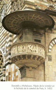 Esc, XV, Donatello, Donato di Niccolo, Plpito de la cintola, fachada de la Catedral, Prato, 1433