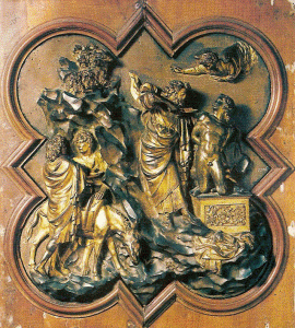 Esc, XV, Ghiberti, Lorenzo, Puertas del Paraiso, detalle, Baptisterio, Florencia,1438-1440