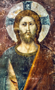 Pin, XIII, Cavallini, Pietro, Cristo, detalle, Fresco de la Iglesia de Santa Cecilia, Trastevere, Roma, 1293