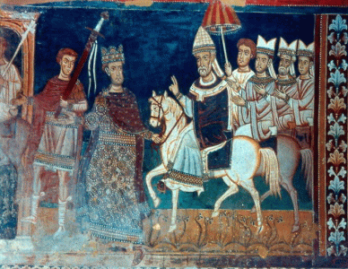 Pin, XIII, El papa Silvestre conducido por Constantino soberano de Roma, Oratorio de San Silvestre, Roma