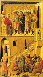 Pin, XIV, Duccio di Bounisegna, San Pedro y Cristo ante Anas, M. de la Opera, Duomo, Siena, 1308-1311