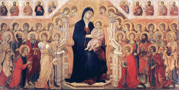 Pin, XIC Duccio di Bounisegna, Virgen en Magestad, Siena, 1308-1311