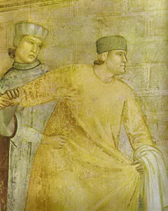 Pin, XIV, Giotto di Bondone, La renuncia de la buena palabra,detalle, Capilla de la Santa Cruz, Florencia, 1319-1328