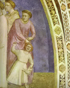 Pin, XIV, Duccio di Bondone, La renuncia de la buena palabra, detalle, Iglesia de la Santa Cruz, Florencia, 1319-1328