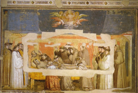 Pin, XIV, Giotto di Bondone, Muerte  de San Francisco e inspeccin de los estigmas, Capilla de la Santa Cruz, Florencia