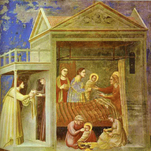 Pin, XIV, Giotto di Bondone, Nacimiento de Mara, Capella Strovegni, Padua, 1304-1306
