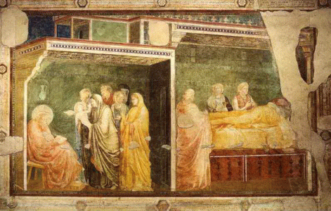 Pin, XIV, Giotto di Bondone, Nacimiento y bautizo de San JUan Bautista, Capilla de la Santa Cruz, Florencia