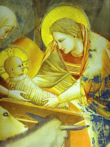 Pin, XIV, Giotto di Bondone, Natividad y adoracin de los pastores, detalle, Capillla Scrovegni, Padua, 1304-1306