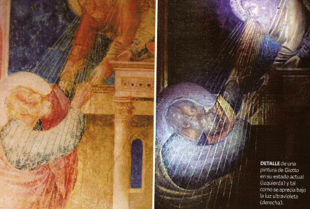 Pin, XIV, Giotto di Bondone, Pintura vista con rayos ultravioleta, Capilla Peruzzi, Baslica de la Santa Cruz, Florencia