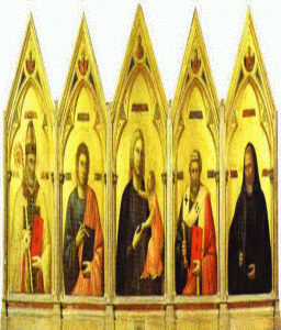 Pin, XIV, Polptico: Virgen con NIo, San Nicols, San Juan Evangelista, San Pedro, San Benedicto