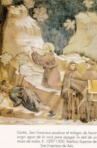 Pin, XIV, Giotto di Bondone, San Francisco milagro del agua y la roca, Baslica superior, Ass, 1273-1300