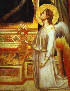 Pin, XIV, Giotto di Bondone, Virgen y Nio entronizada, detalle, Galera Uffizi, Florencia, 1302