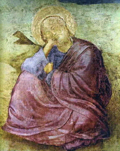 Pin, XIV, Giotto di Bondone, Visin de San Juan Evangelista en Patmos, detalle, Capilla de la Santa Cruz, Florencia, 1320