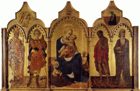 Pin, XIV, Giovanni di Consolo, Stefano El Sasseta, Virgen con Nio y cuatro Santos, M. Diocesano, Cortona, 1435