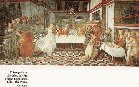 Pin, XV, Lipppi, Filippo Fra, El banquete de Herodes, Catedral de Prato, 1442-1446