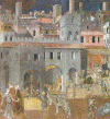 Pin, XIV, Lorenzetti, Ambroggio, Efectos del buen gobierno en la ciudad, detalle, Palacio Pblico, Siena, Italia
