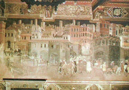 Pin, XIV, Lorenzetti, Ambroggio, Efectos del buen y mal gobierno, Palazzo Publico, Siena, 1338-1339