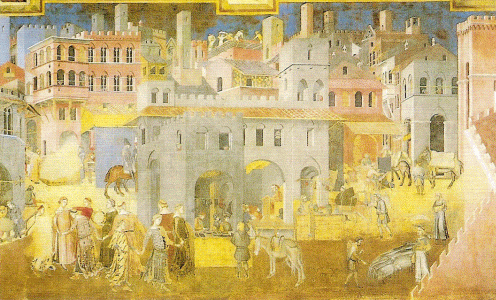 Pin, XIV, Corenzzetti, Ambrogio, Vida en al ciudad, Palacio Publico, Siena, 1337-1340