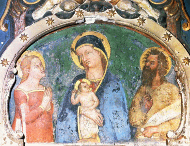 Pin, XIV, Milano, Giovanni di, Madonna con Nio y Santos, Oratorio de Santa Mara de la Gracia, Mendrisio, 1350