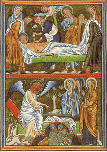 Miniaturas, XIV, Taller del Sanlteriode Ingeborg, Embalsamamiento del cuerpo de Cristo, M. Conde, Chanilly, Francia