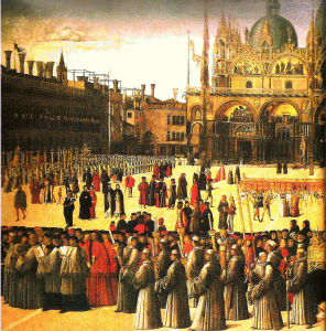 Pin, XV, Bellini, Gentile, Procesin en la Plaza de San Marcos, Galeria de la Academia, Venecia, 1496
