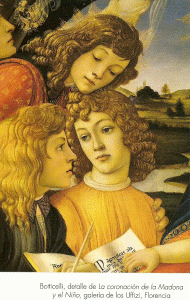 Pin, XV, Bottocelli, Virgen del Magnificat, detalle, Galleria Uffizi, Florencia, 1483-1485