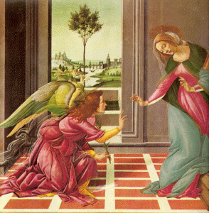 Pin, XV, Botticelli, Sandrom, La Anunciacin, Galera de los Uffizi, Florencia, 1489