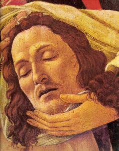 Pin, XV, Botticelli, Sandro, Llanto sobre el Cristo muerto, detalle, M. Poldi Pezzoli, Miln, 15495