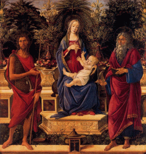 Pin, XV, Botticelli, Sandro, Virgen con Nio y Santos Juan Bautista y Juan Evangelista, Gemaldegalerie, Berln, 1484