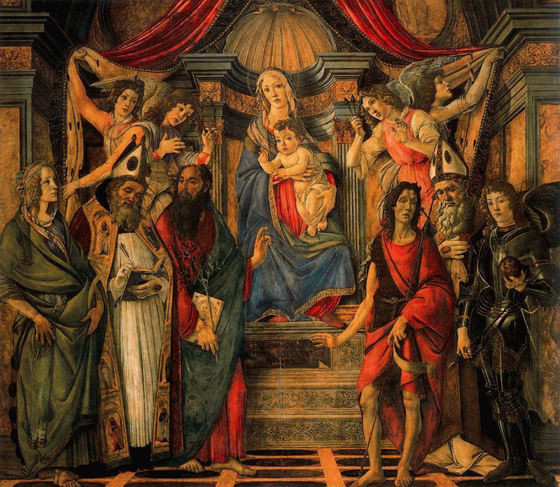 Pin, XV, Botticelli, Sandro, Santa Catalina Virgen entronizada con Santos, Galleria Uffozi, Florencia, 1486