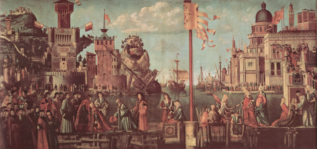 Pin, XV, Carpaccio, Vittore, Encuentro de los novios y marcha de peregrinacin, Academia de Venecia, 1494