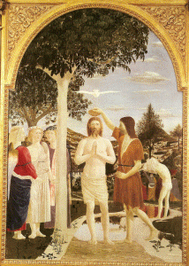 Pin, XV, Francesca, Piero della, El bautismo de Cristo, National Gallery, London, 1450