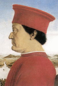 Pin, XV, Francesca, Piero della, Retrato de Federico de Montefeltro, M. de los Uffizi, Florencia, 1480