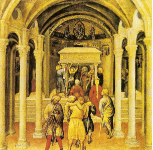 Pin, XV, Gentile da Fabriano, Peregrinos en el sepulcro de San Nicols de Bari, Gallery National of Art, Wasingthon, 1425