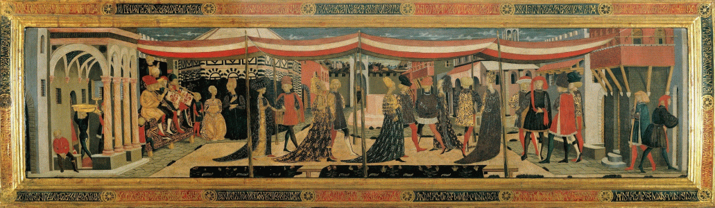 Pin, XV, Giovanni di Ser,  Giovanni, -Scheggia-, Cassone o Arcn Adimari, escena matrimonial, Galera de la Academia, Florencia, 1450