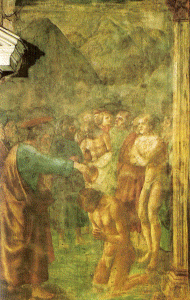 Pin, XV, Masaccio, Tommaso, Bautismo de los catecmenos. Capilla Brancacci, Florencia,1428