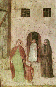 Pin, XV, Masaccio, Tommaso, La curacin del Lisiado, detalle, Capilla Brancacci, Florencia, 1425-1428