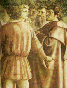 Pin, XV, Masaccio, Tommaso, El tributo de la Moneda, detalle, Capilla Brancacci, Florencia, 1427-1428