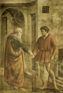 Pin, XV, Masaccio, Tommaso, El tributo de la Moneda, detalle, Capillla Brancacci, Florencia, 1426-1427