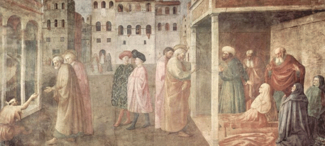 Pin, XV, Masaccio,Tommaso, La resureccin de la Tabita, Capilla Brancacci, Florencia, 1425