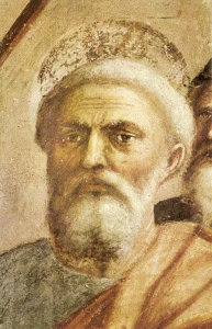 Pin, XV, Masaccio, Tommaso, San Pedro cura a los enfermos con su sombra, detalle, Capilla Brancacci, Florencia, 1424-1428