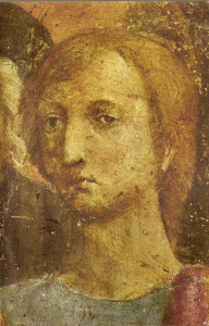 m. XV, Masaccio, Tommaso, San Pedro cura a los enfermos con su sombra, detalle, Capilla Brancacci, Florencia, 1424-1428