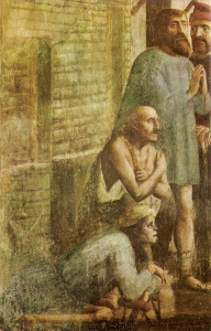 Pin, XV, Masaccio, Tommaso, Distribucin de bienes a la comunidad por San Pedro, detalle, Capilla Brancacci, Florencia, 1426-27