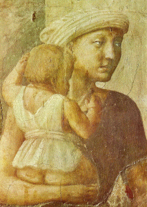Pin, XV, Masaccio, Tommaso, Distribucin de bienes a la comunidad, detalle, Capilla Brancacci, 1426-1427