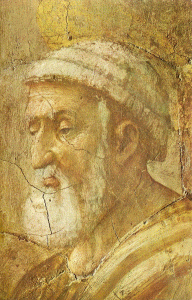 Pin, XV, Masaccio, Tommaso, Distribucin de bienes a la comunidad por San Pedro, detalle, Capilla Brancacci, Florencia, 1426-1427
