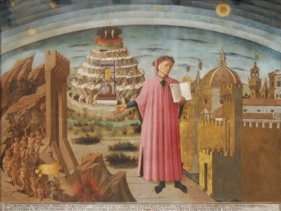 Pin, XV, Michelino, Domenico de, Dante sostenienco la Divina Comedia, Catedral de Santa Mara in Fiore, Florencia, 1465
