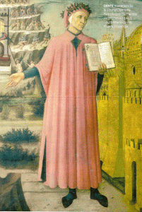 Pin,  XV, Michelino, Domnico de, Dante sosteniendo la Divina Comedia, detalle, Catedral de Santa Mara in Fiore, Florencia, 1465
