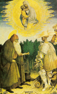 Pin, Pissanello, Antonio, Aparicin de la Virgen a San Antonio y San Jorge, National Gallery, London, 1445