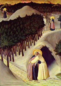 Pin XV, Sasetta o Stefano di Giovanni da Cortona, Encuentro de San Antonio Abad y San Pablo en el camino de la Tebaida 1446
